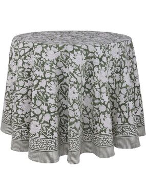 NEW ATOSII 100% Cotton Blockprint Round Tablecloth, Meraki Green